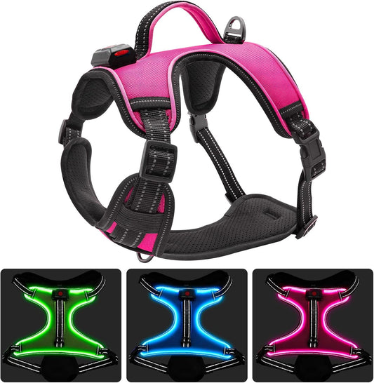 LED Dog Harness- Durable Light up Dog Harness, Reflective Dog Harness Light, Adjustable LED Dog Coat for Small, Medium and Large Dogs (X-Large, Pink)